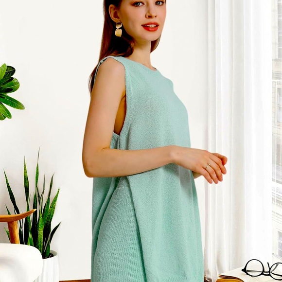 Women's Summer Sweater Set Sleeveless Tunic Top and Shorts 2 Piece Outfit - Picture 2 of 5